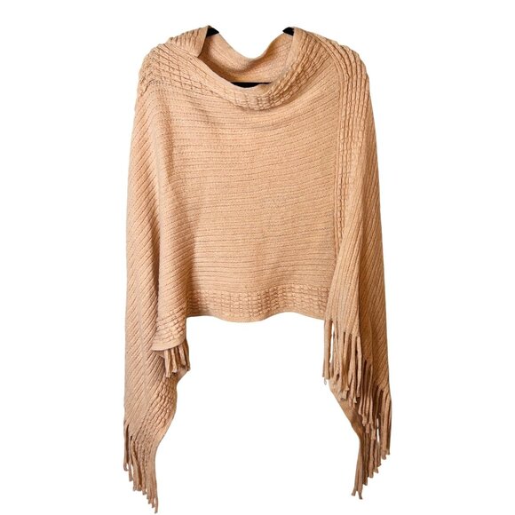 Chic Coral Knit Fringe Poncho Shawl Wrap Sleeveless Soft - Picture 1 of 4